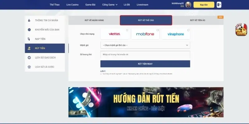 Quy trình để rút tiền PG99 cho người dùng